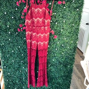 Elegant Red Lace Jumpsuit